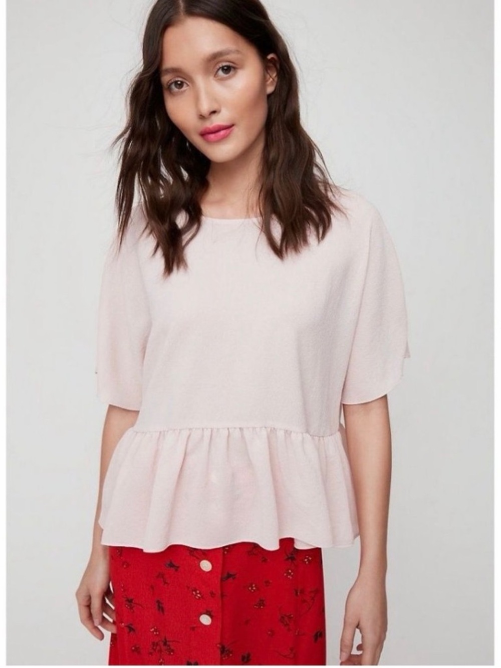Wilfred Macee Blouse Short Sleeve Peplum Magnolia Size L Aritzia